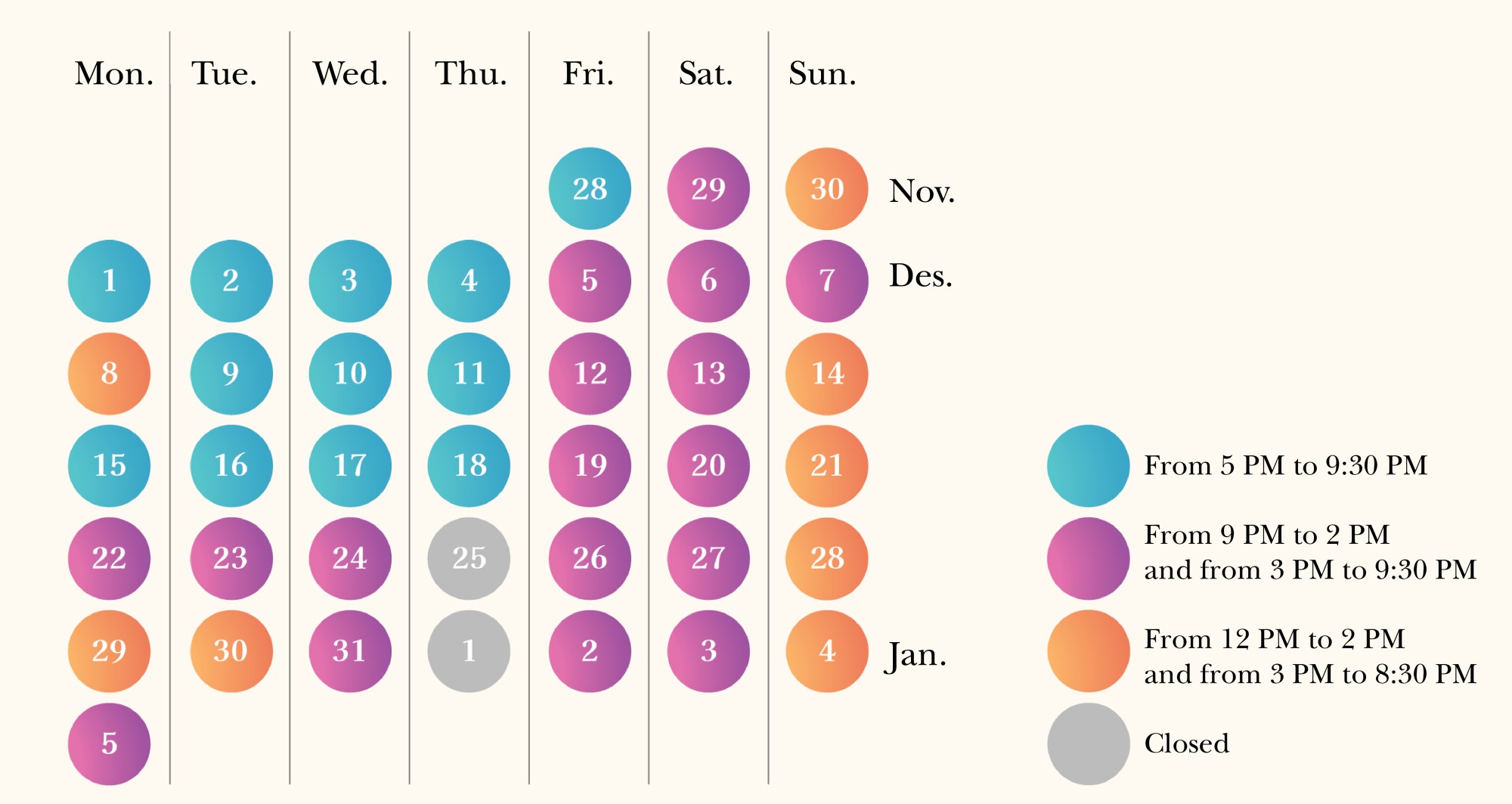 Session schedule for The City of Tales