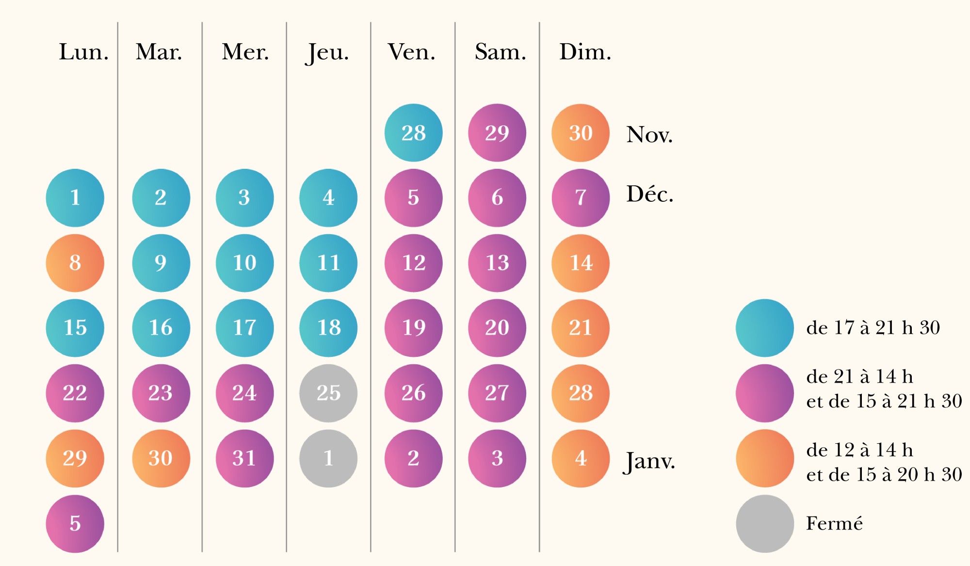 Calendrier des séances de La Cité des Contes
